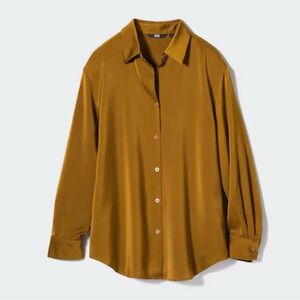 UNIQLO Brown Satin Long Sleeve Blouse Size M